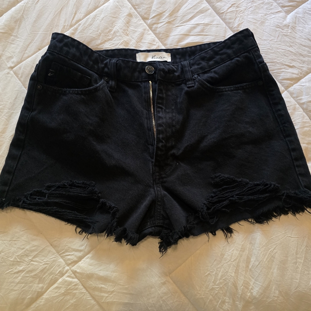 Kancan Black Denim Distressed Jean Shorts Size Large